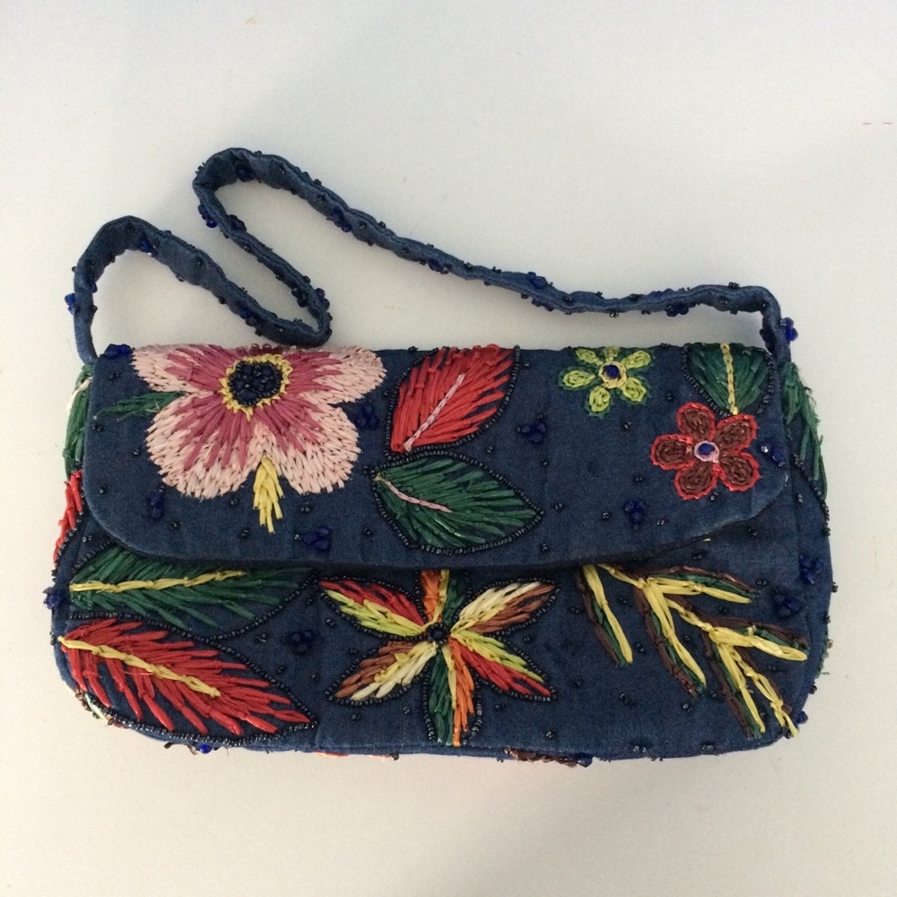 PIERRE URBACH Denim Blue Beaded HANDBAG